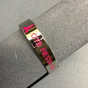 OTB FIESTA FOR THE CURE Bracelet Silver Hot Pink Enamel Open Cuff BCA Ribbon